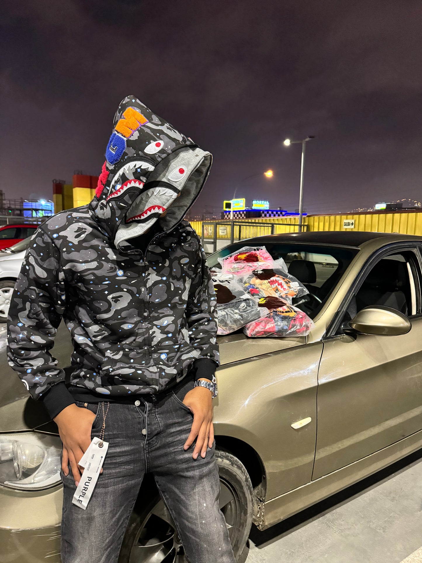 BAPE Space Camo Shark Full Zip Double Grey Hoodie