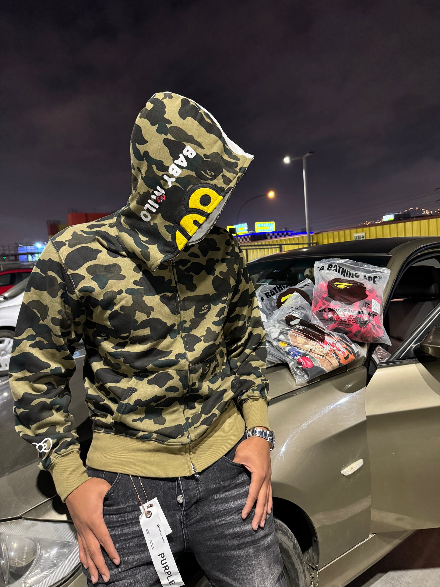 BAPE Sanrio Milo Hello Kitty Split Face 1st Camo Full Zip Hoodie Green Hoodie