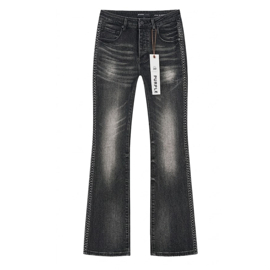 Purple Jean Black Washed Rhisentone Flared