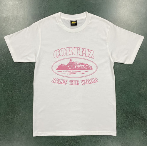 Corteiz Rules The World Tee Pink/White