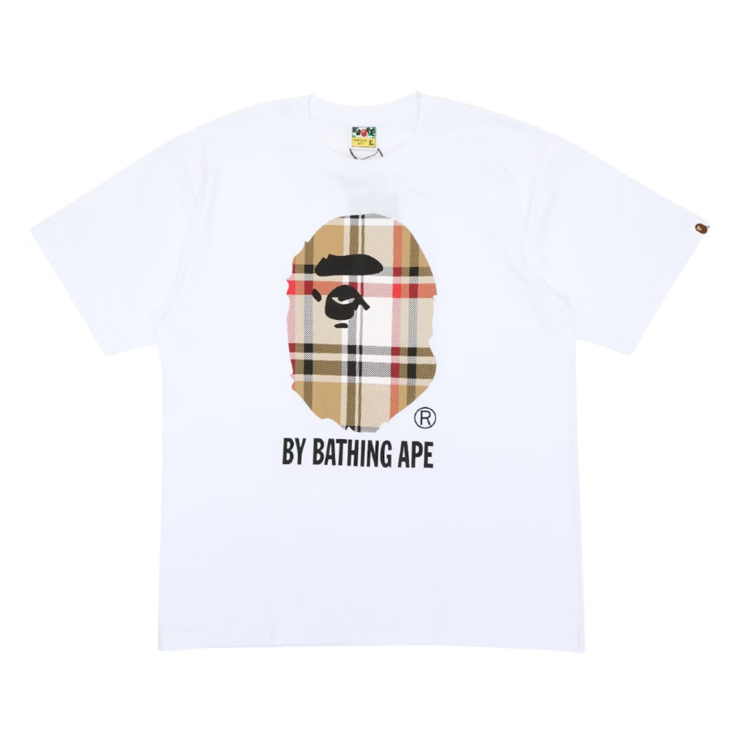 BAPE A Bathing Ape Check by Bathing Tee White beige