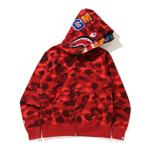 BAPE Color Camo Tiger Shark Wide Full Zip Double Hoodie Red/Blue