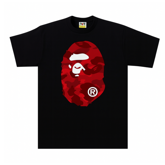 BAPE  Red ABC Camo Ape Head Tee