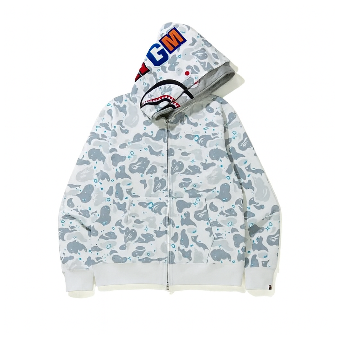 BAPE Space Camo Shark Full Zip Double Hoodie White Multi