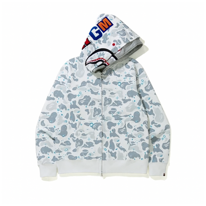BAPE Space Camo Shark Full Zip Double Hoodie White Multi