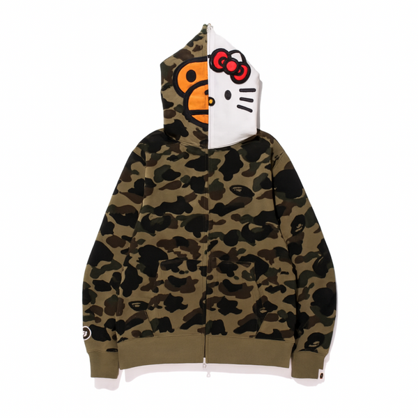 BAPE Sanrio Milo Hello Kitty Split Face 1st Camo Full Zip Hoodie Green Hoodie