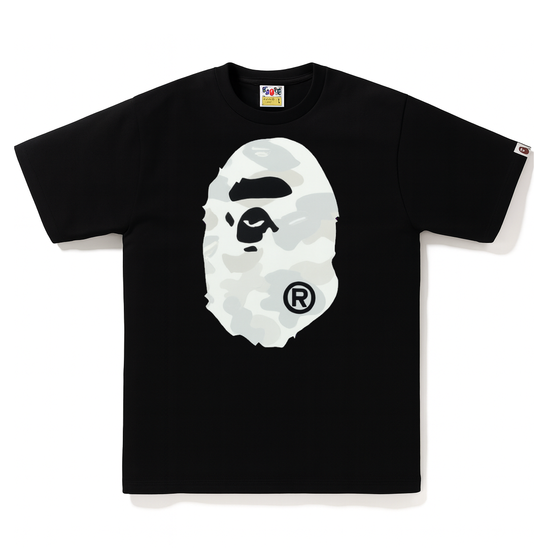 BAPE – White Gray ABC Camo Ape Head Tee