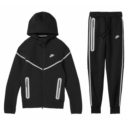 Nike Sportswear Tech Fleece Full Zip Hoodie & Joggers Reflectivo Set Black/Bemis Silver