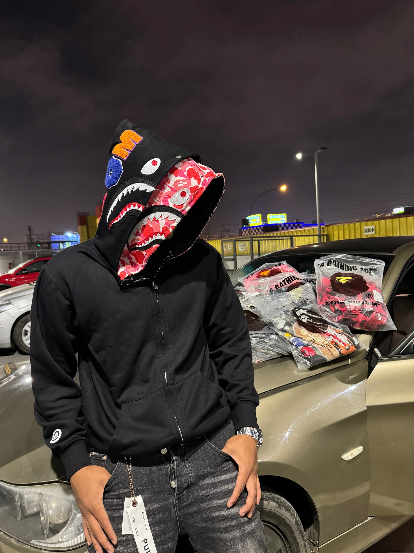 BAPE ABC Shark Full Zip Double Hoodie Black/Pink