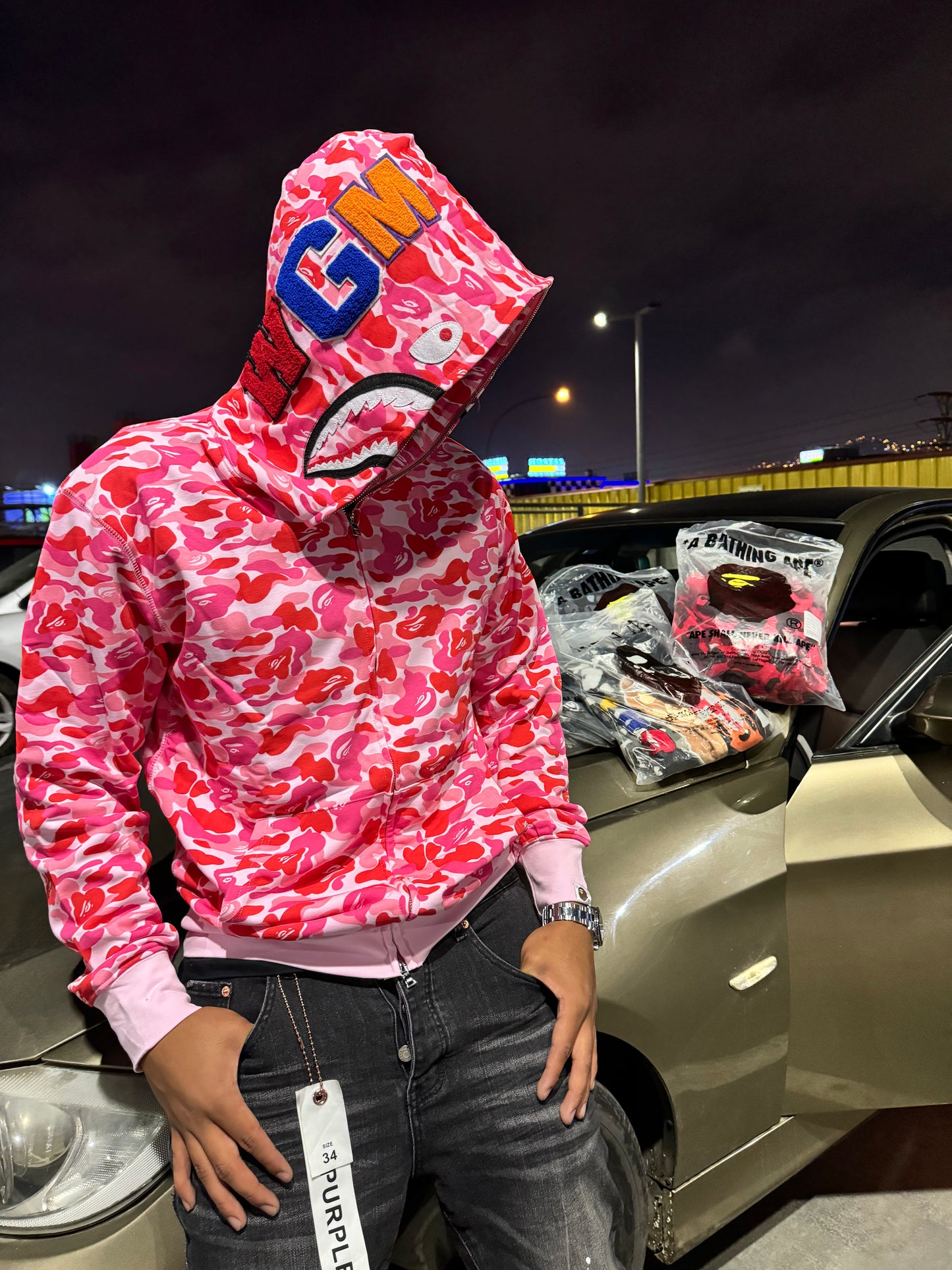 BAPE ABC Camo Shark Full Zip Hoodie Pink