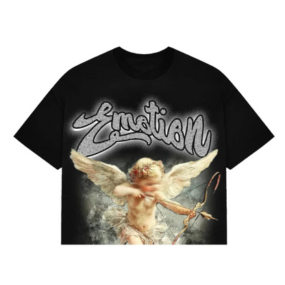 Mixed Emotions Angel Cupid Rhinestone Black Tee