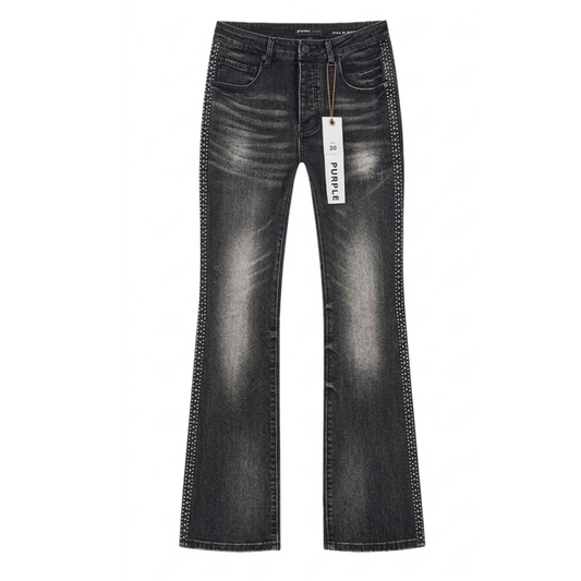 Purple Jean Black Washed Rhisentone Flared