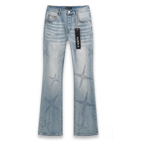 Purple Jeans Blue Stars Rhinestone Flared