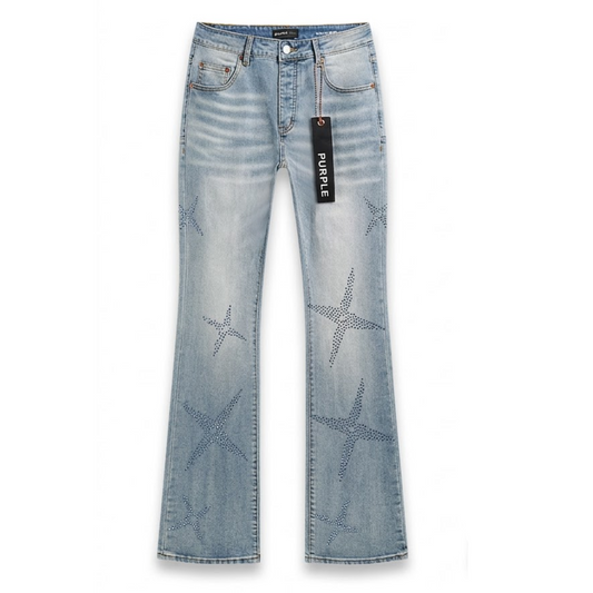 Purple Jeans Blue Stars Rhinestone Flared