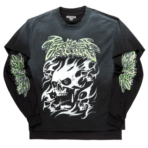 Schtupp Black Double Layer Long Sleeve Graphic T-shirt