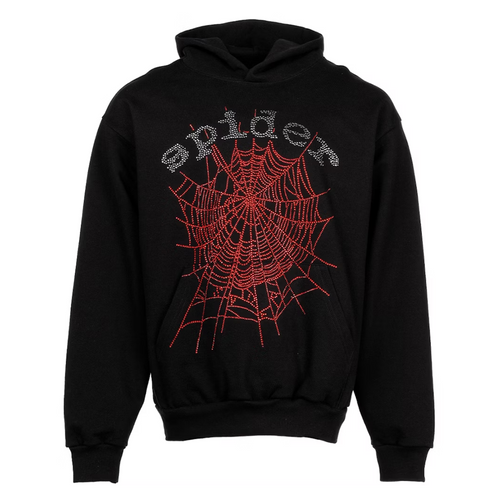 Sp5der OG Rhinestone Logo Hoodie Black