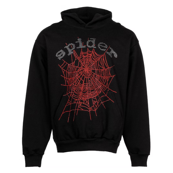 Sp5der OG Rhinestone Logo Hoodie Black